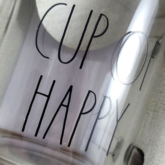 Rae Dunn Enchanté Accessories Large Letters CUP OF  HAPPY Glass Coffee Mug 18oz - Picture 1 of 6
